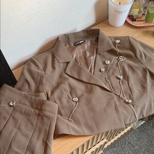 Tan Blazer with Crystal Embellishments& skirt SET